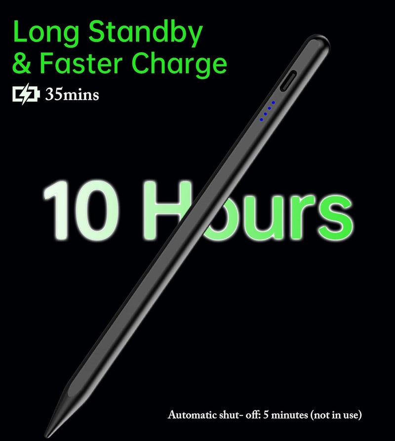 CMARS Stylus Pen for iPad 2018-2025, Pencil for Pad 9th&10th Generation with Tilt, Palm Rejection, Pencil Compatible with Apple iPad 6/7/8/9/10/A16, Pro 11"/12.9"/13"/M4, Mini 5/6, Air 3/4/5/M2/M3 - Black - Image 3